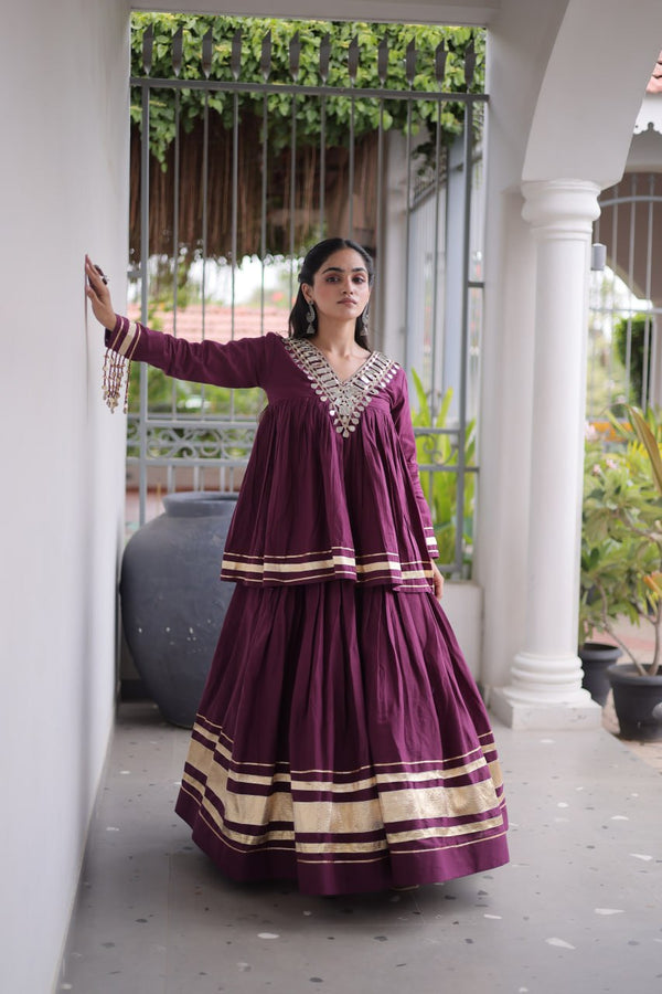Kora Cotton Zari Patti Mirror Work Lehenga Choli ClothsVilla