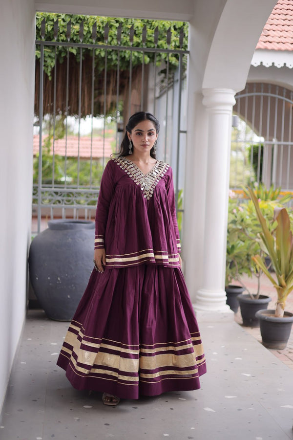 Kora Cotton Zari Patti Mirror Work Lehenga Choli ClothsVilla