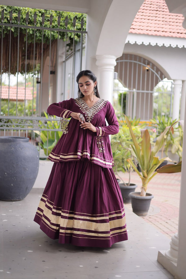 Kora Cotton Zari Patti Mirror Work Lehenga Choli ClothsVilla