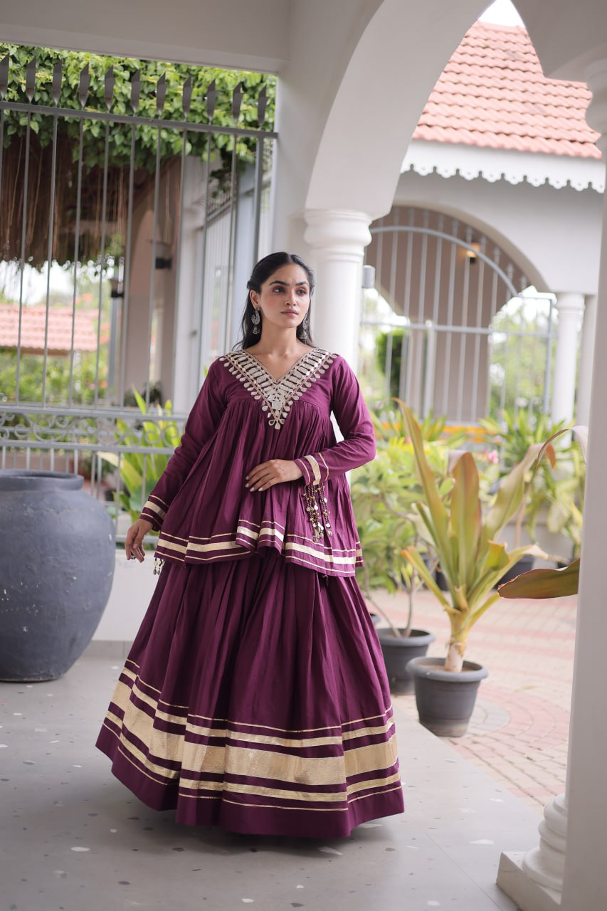 Kora Cotton Zari Patti Mirror Work Lehenga Choli ClothsVilla