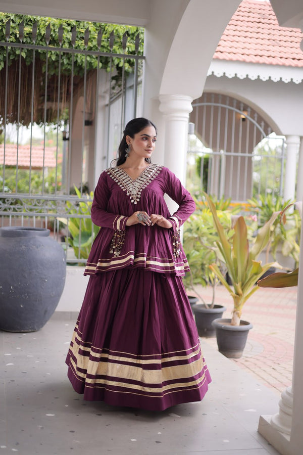 Kora Cotton Zari Patti Mirror Work Lehenga Choli ClothsVilla