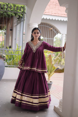 Kora Cotton Zari Patti Mirror Work Lehenga Choli ClothsVilla