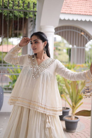 Kora Cotton Zari Patti Mirror Work Lehenga Choli ClothsVilla