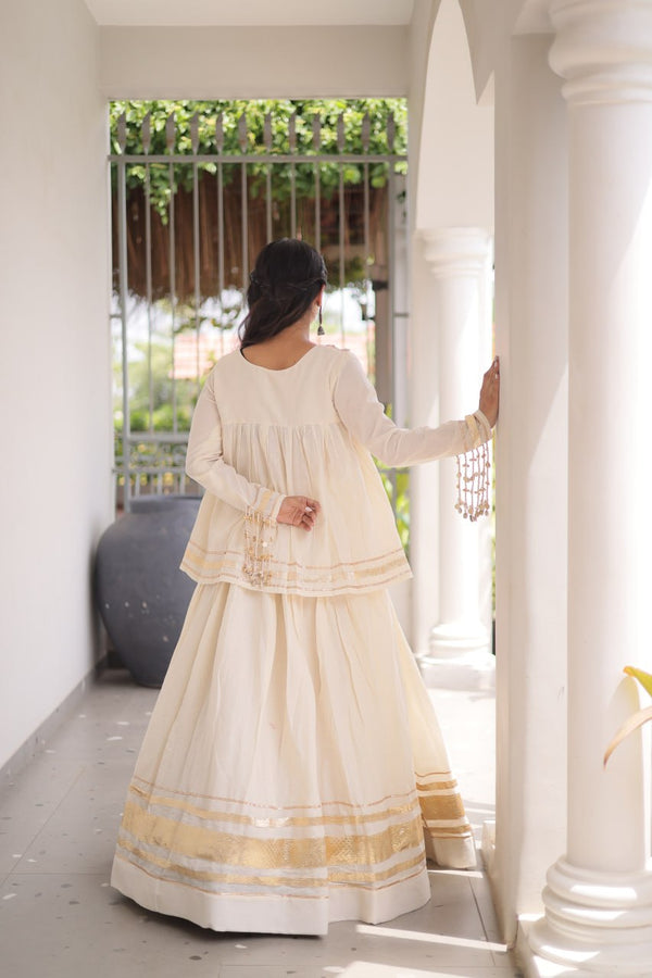 Kora Cotton Zari Patti Mirror Work Lehenga Choli ClothsVilla