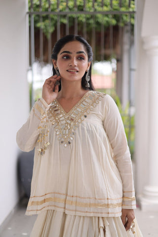 Kora Cotton Zari Patti Mirror Work Lehenga Choli ClothsVilla