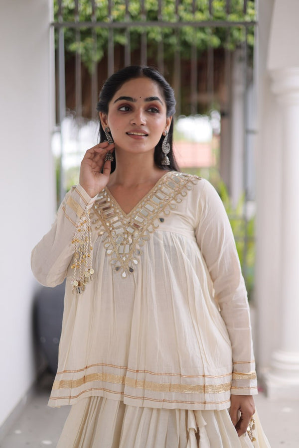Kora Cotton Zari Patti Mirror Work Lehenga Choli ClothsVilla