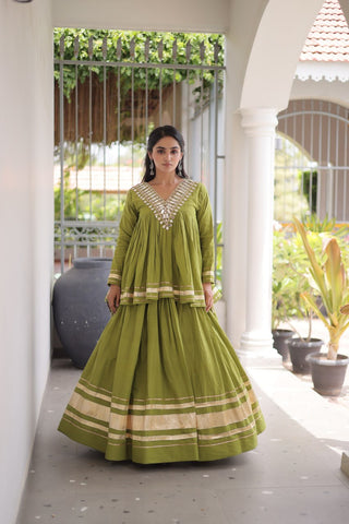 Kora Cotton Zari Patti Mirror Work Lehenga Choli ClothsVilla