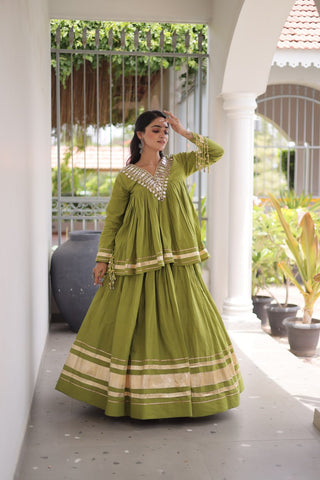 Kora Cotton Zari Patti Mirror Work Lehenga Choli ClothsVilla