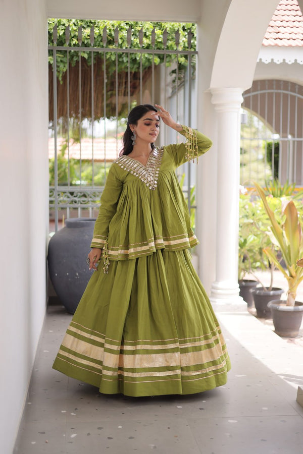 Kora Cotton Zari Patti Mirror Work Lehenga Choli ClothsVilla