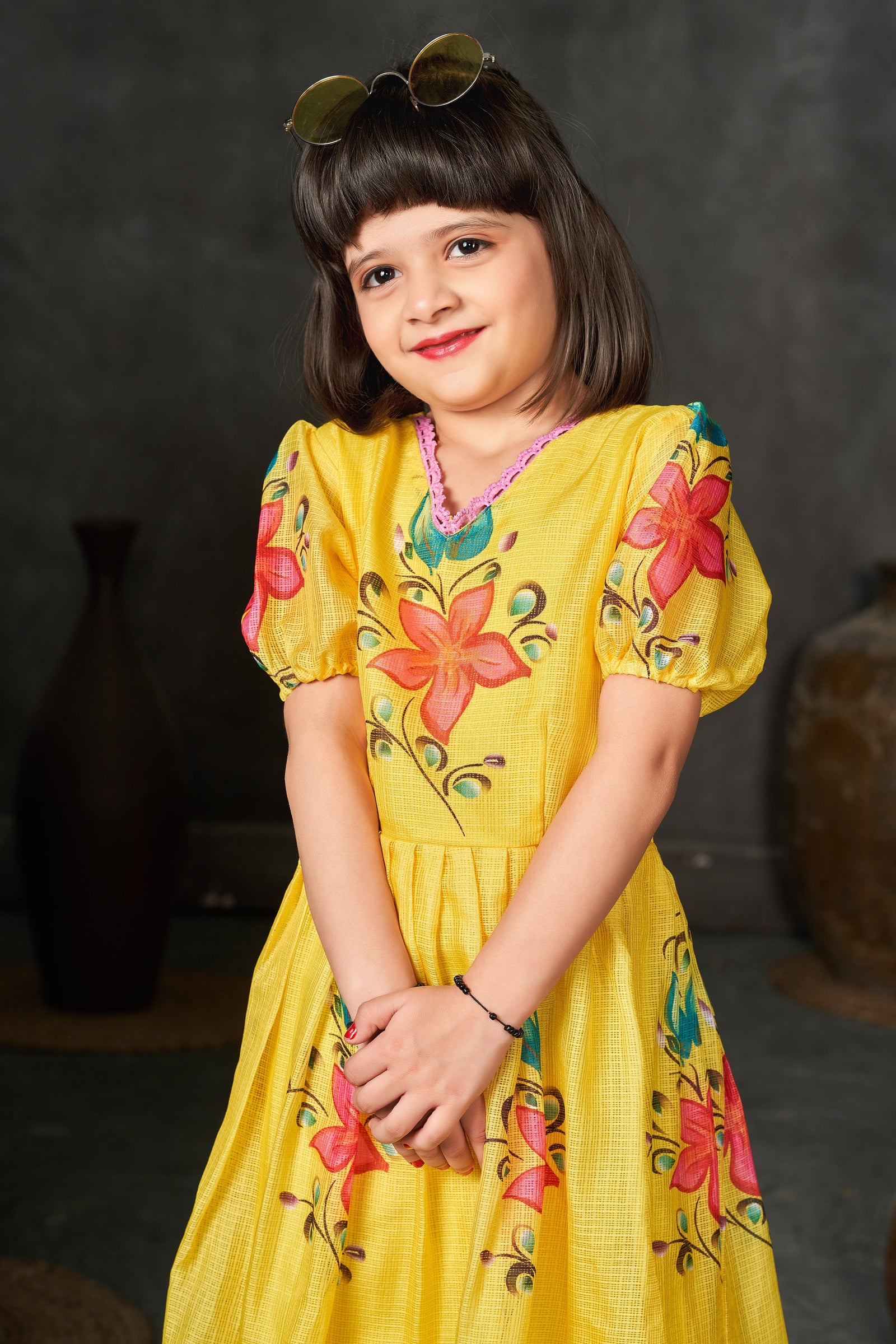 Kota Checks Digital Print Full Flare Girls Frock Clothsvilla