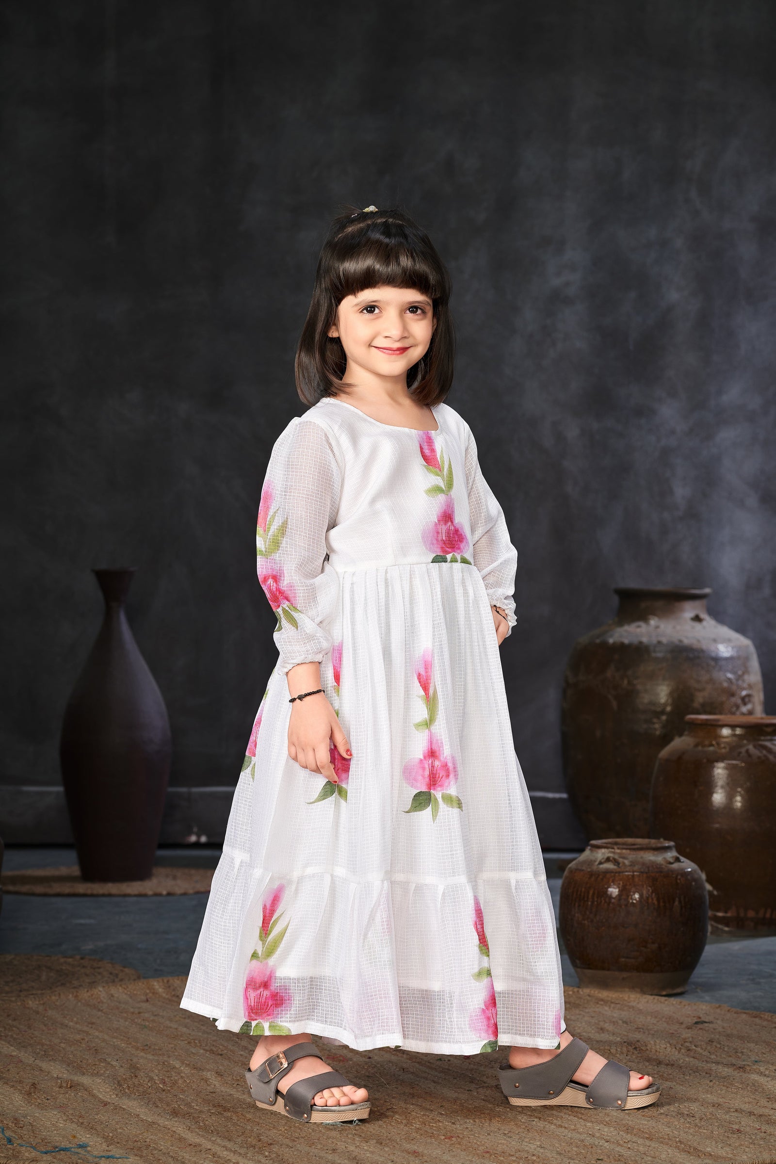 Kota Checks Digital Print Full Flare Girls Frock Clothsvilla