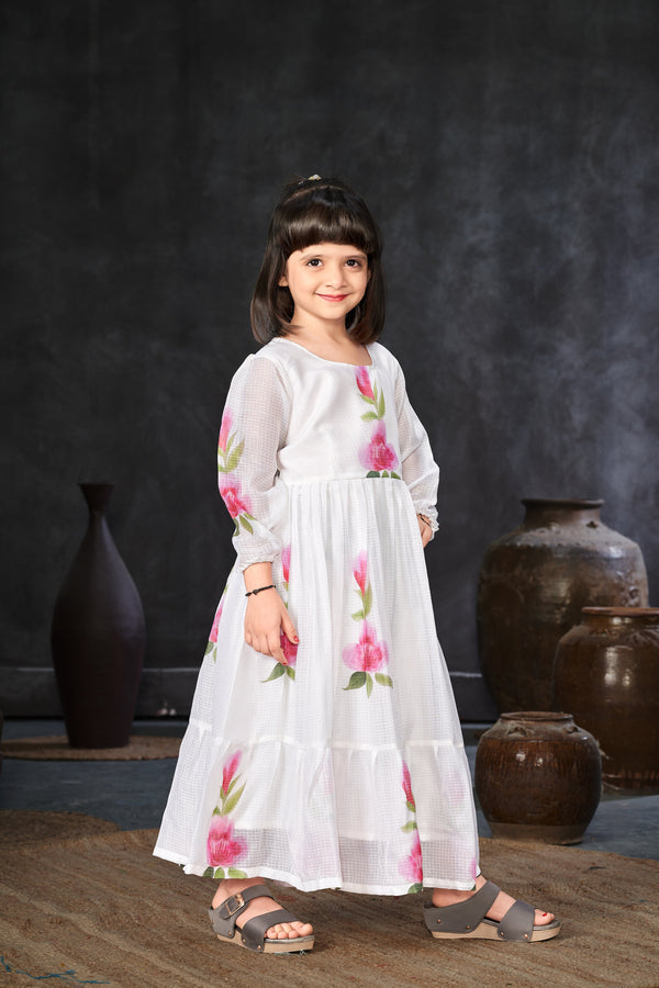 Kota Checks Digital Print Full Flare Girls Frock Clothsvilla