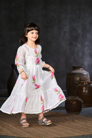 Kota Checks Digital Print Full Flare Girls Frock Clothsvilla