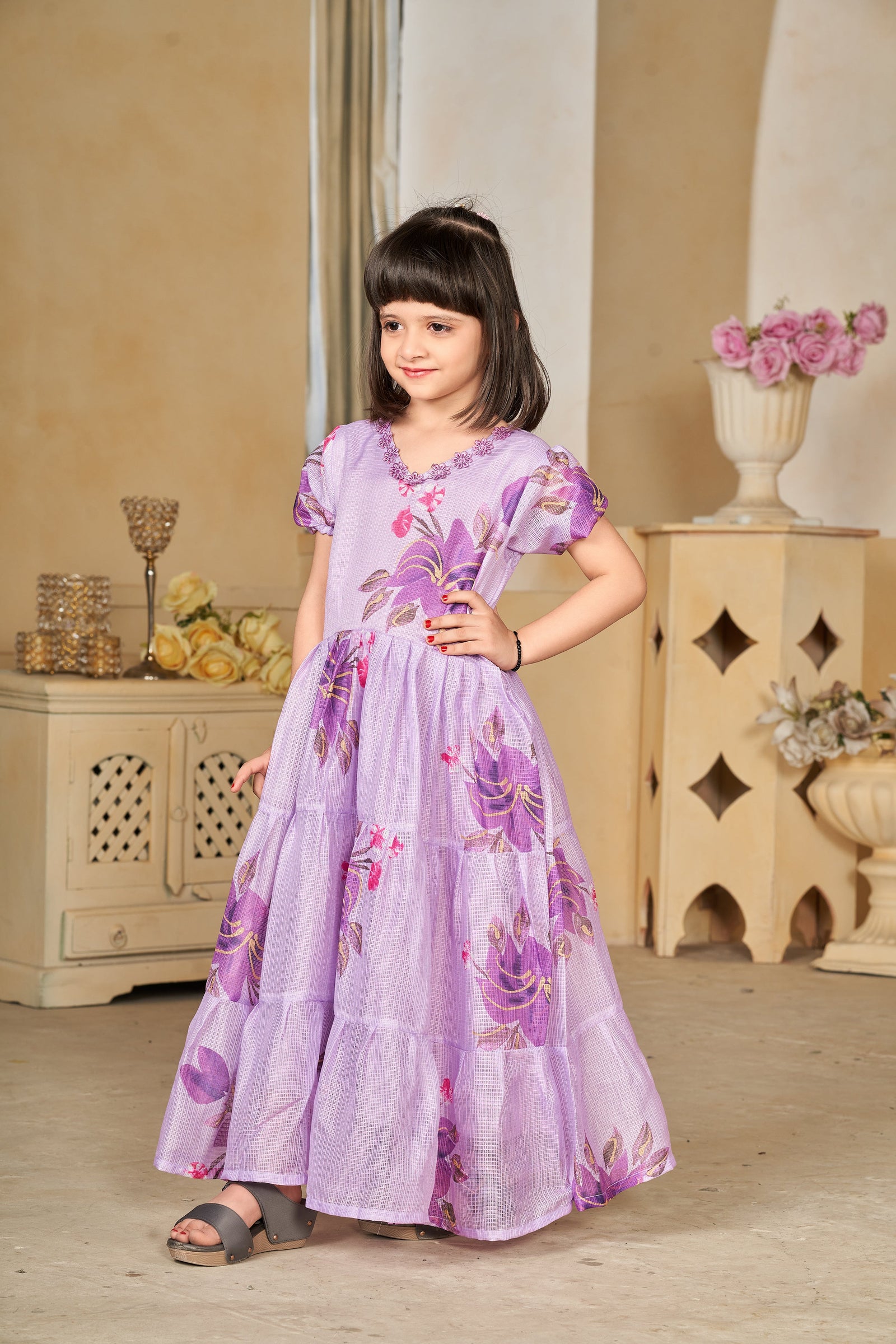 Kota Checks Digital Print Full Flare Girls Frock Clothsvilla