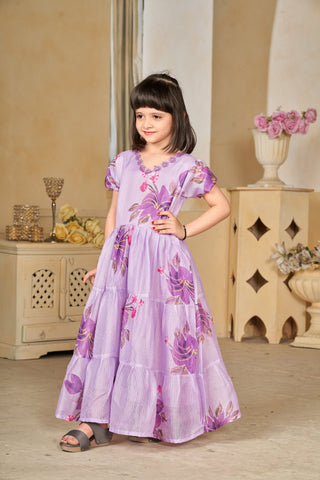 Kota Checks Digital Print Full Flare Girls Frock Clothsvilla