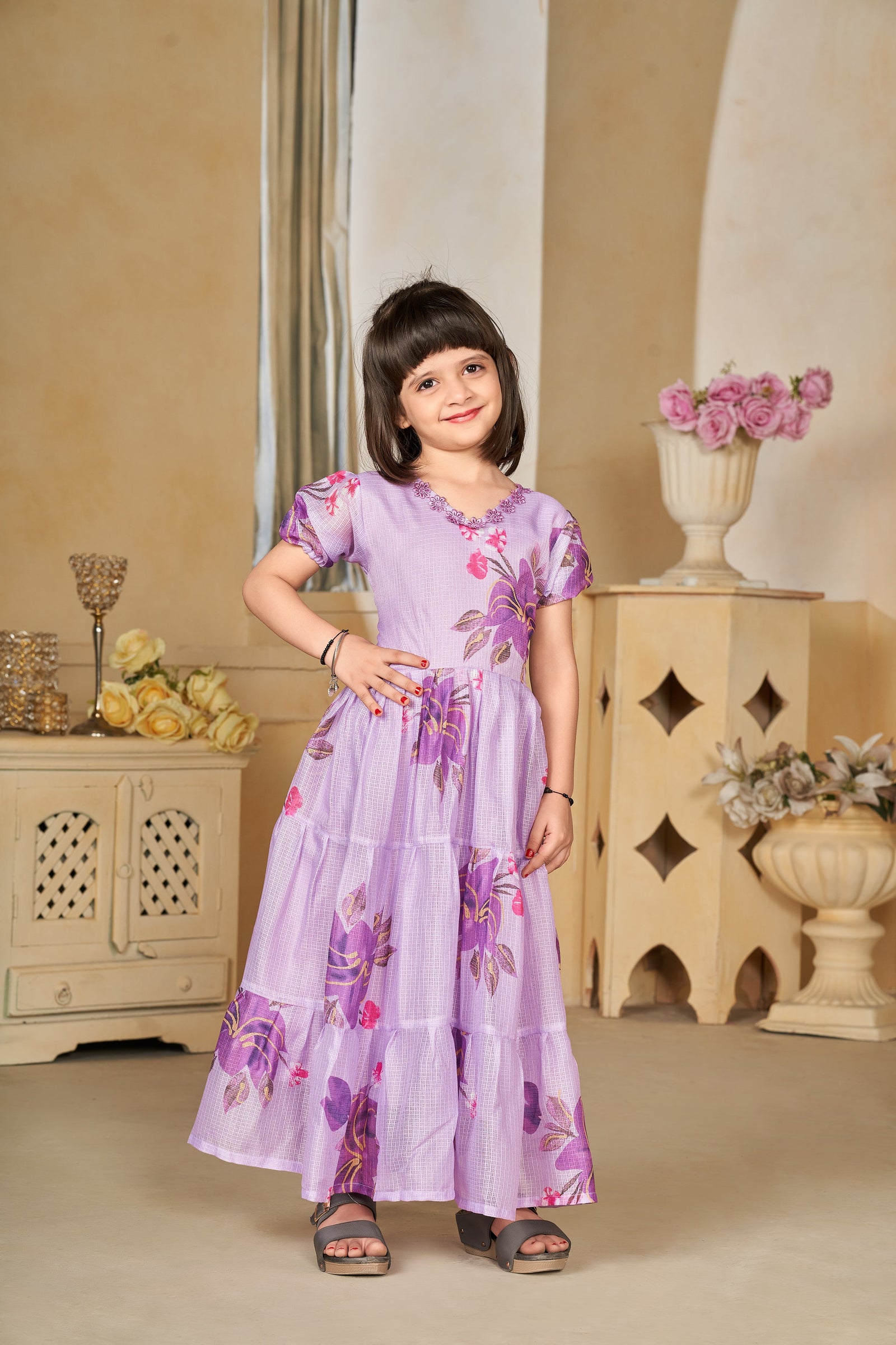 Kota Checks Digital Print Full Flare Girls Frock Clothsvilla