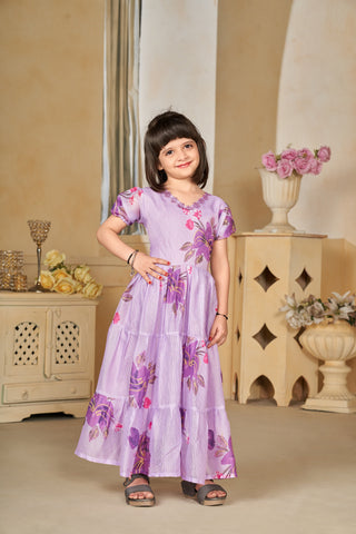 Kota Checks Digital Print Full Flare Girls Frock Clothsvilla