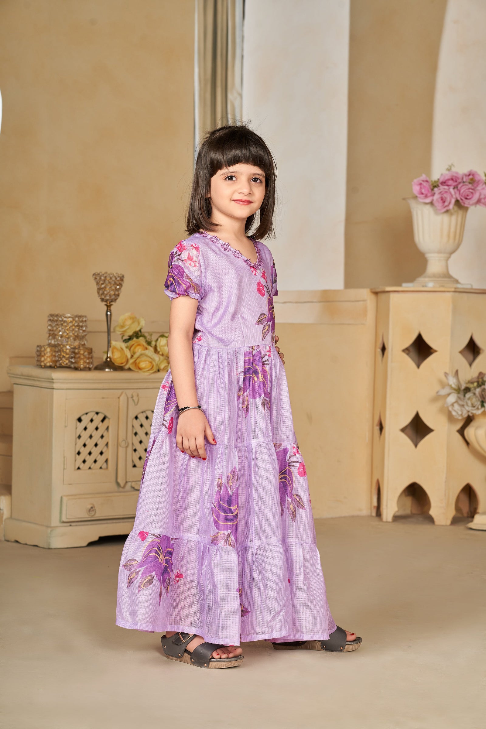Kota Checks Digital Print Full Flare Girls Frock Clothsvilla