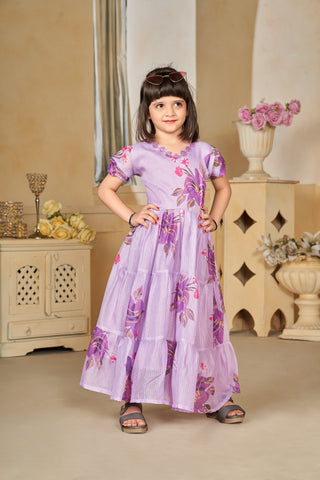 Kota Checks Digital Print Full Flare Girls Frock Clothsvilla