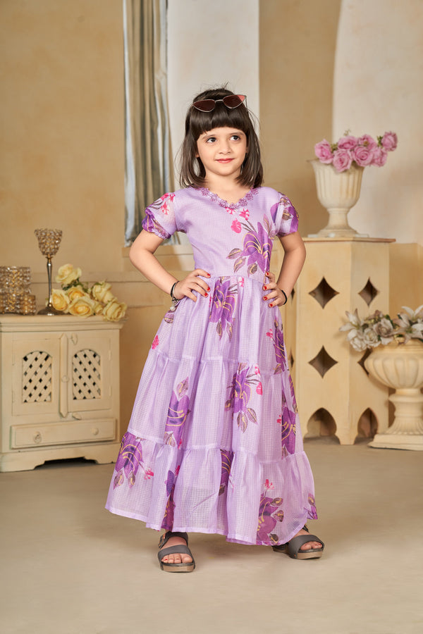 Kota Checks Digital Print Full Flare Girls Frock Clothsvilla