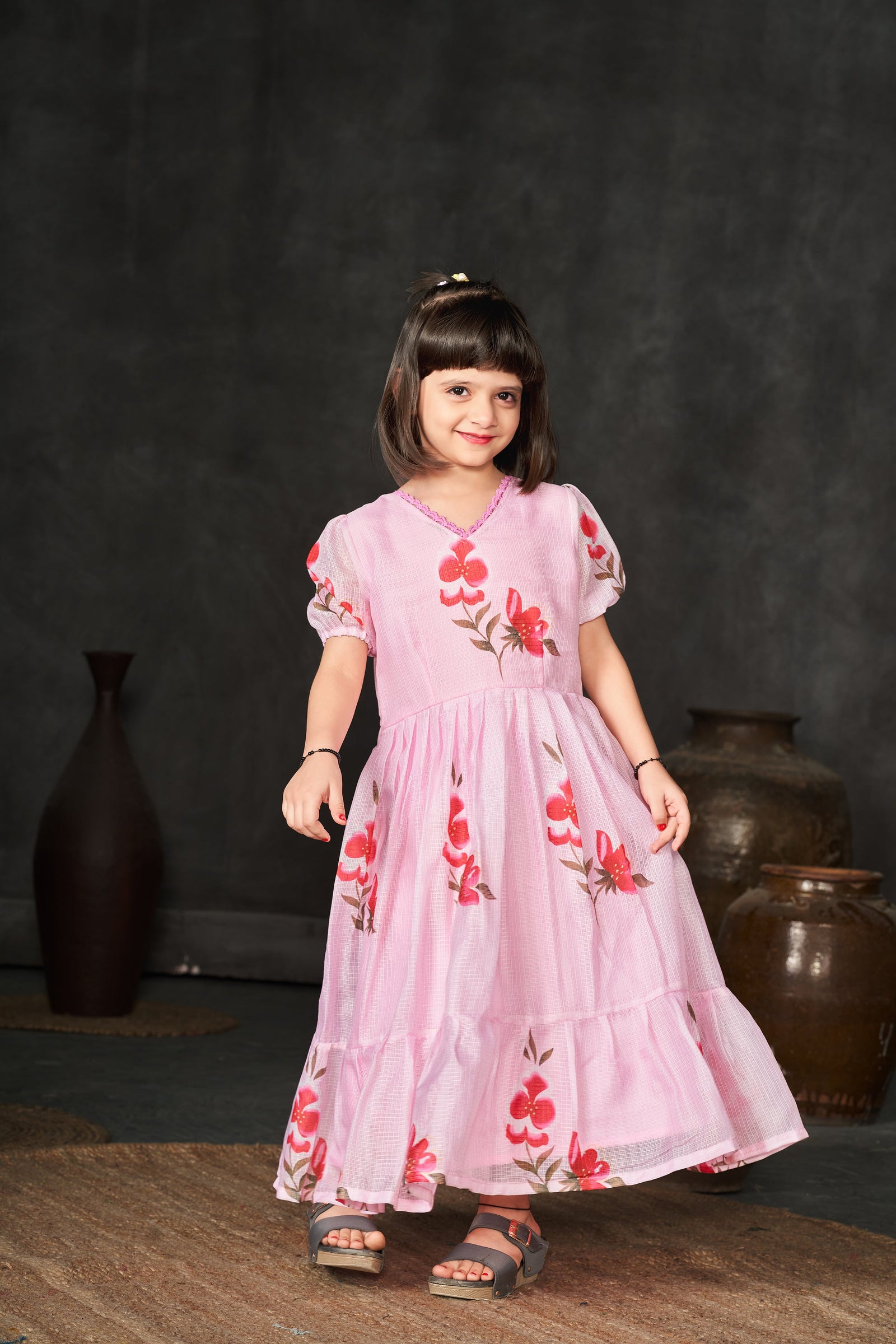 Kota Checks Digital Print Full Flare Girls Frock Clothsvilla