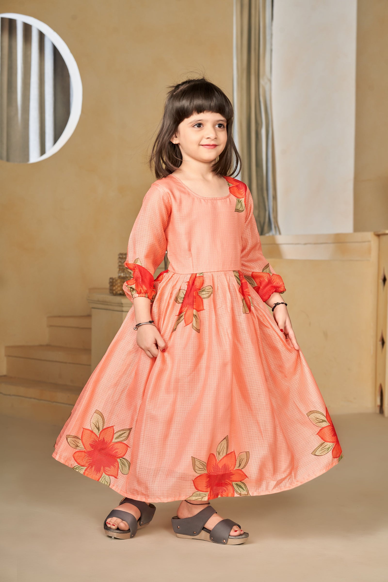 Kota Checks Digital Print Full Flare Girls Frock Clothsvilla