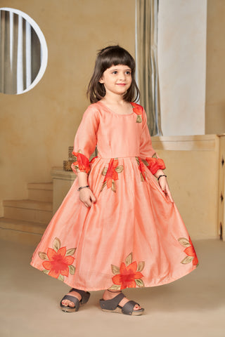 Kota Checks Digital Print Full Flare Girls Frock Clothsvilla