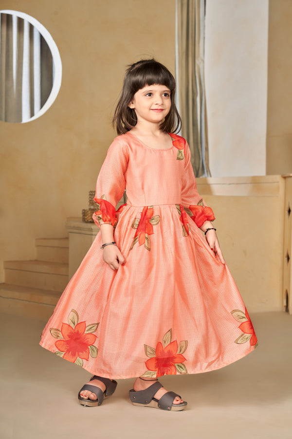Kota Checks Digital Print Full Flare Girls Frock Clothsvilla