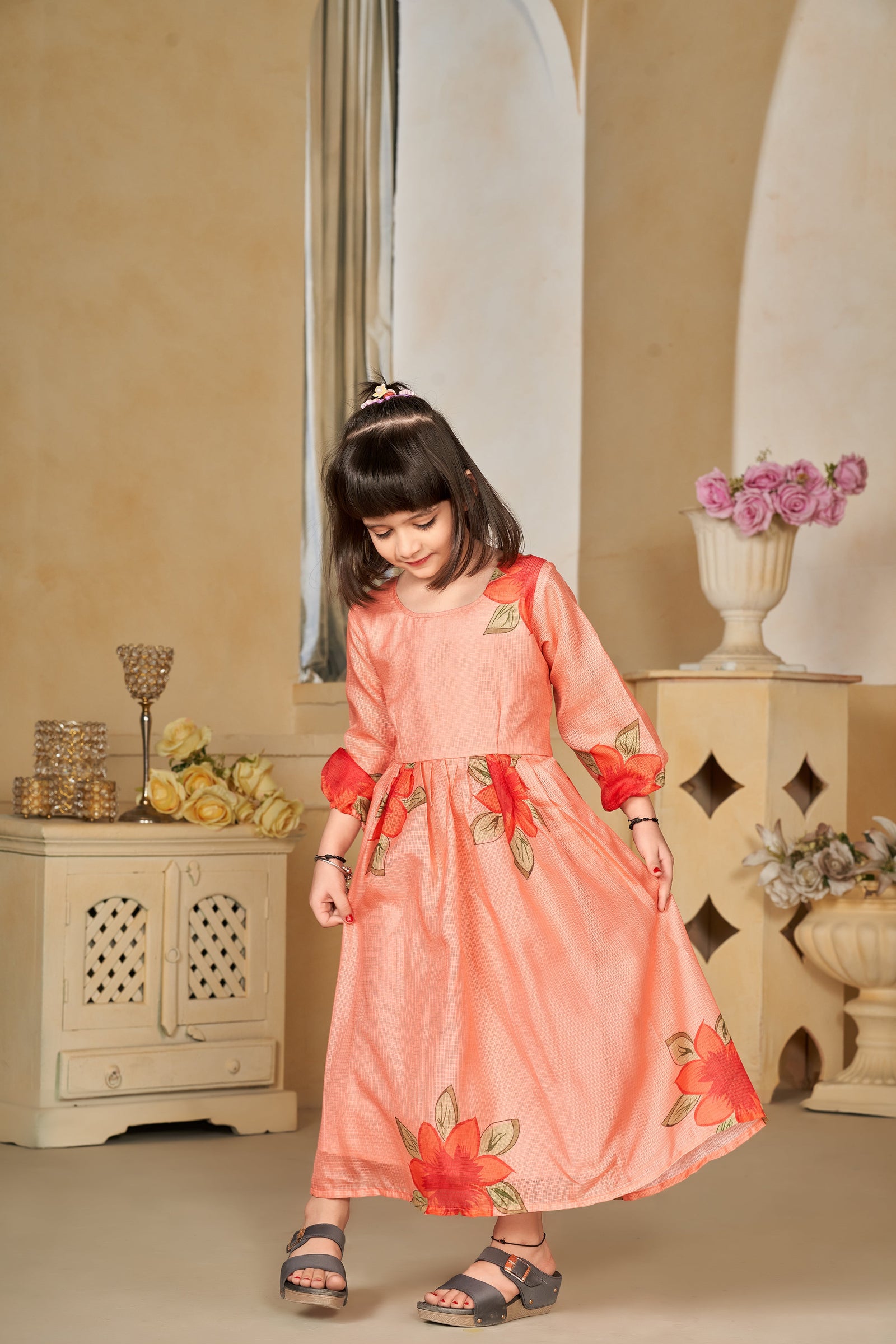 Kota Checks Digital Print Full Flare Girls Frock Clothsvilla