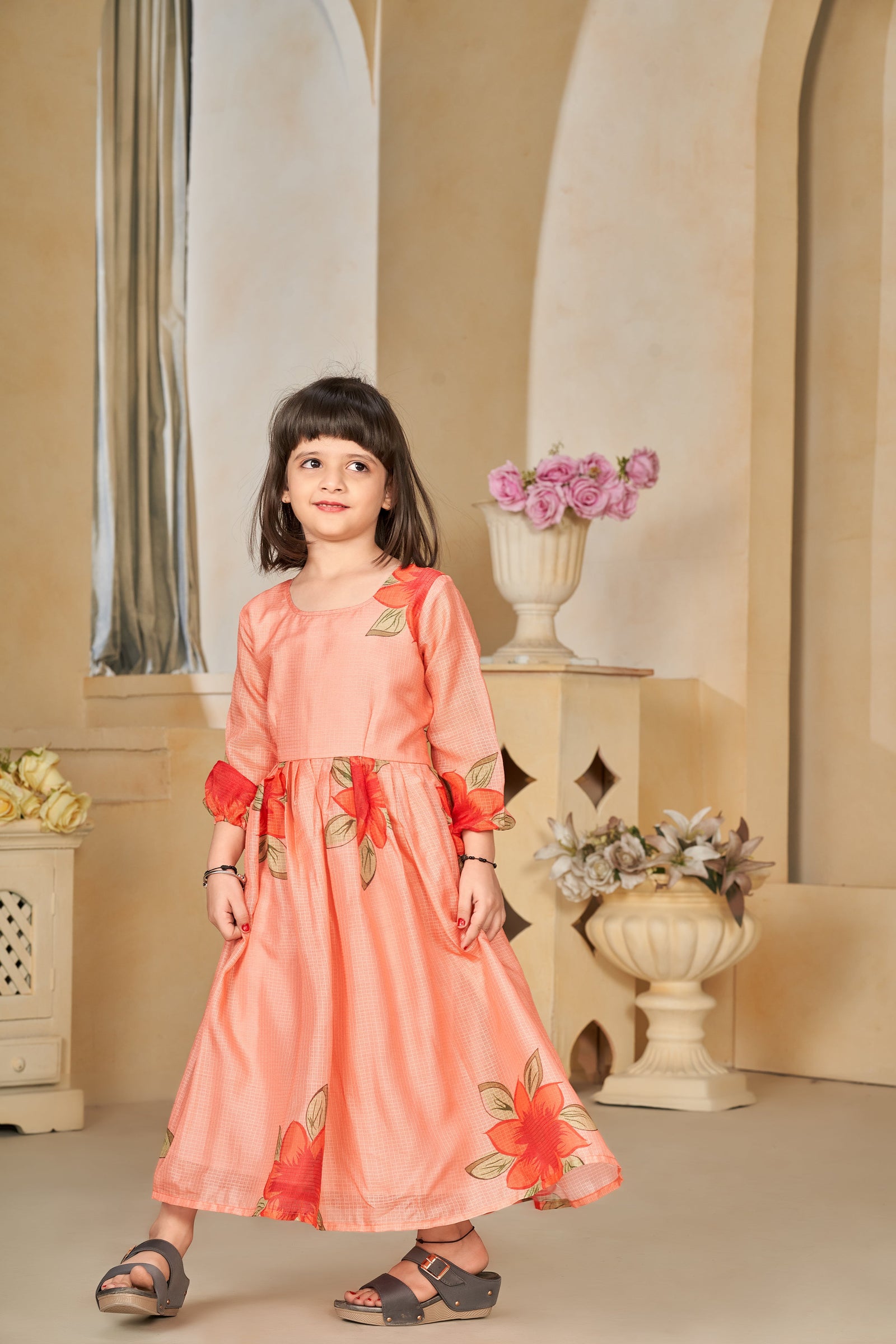 Kota Checks Digital Print Full Flare Girls Frock Clothsvilla
