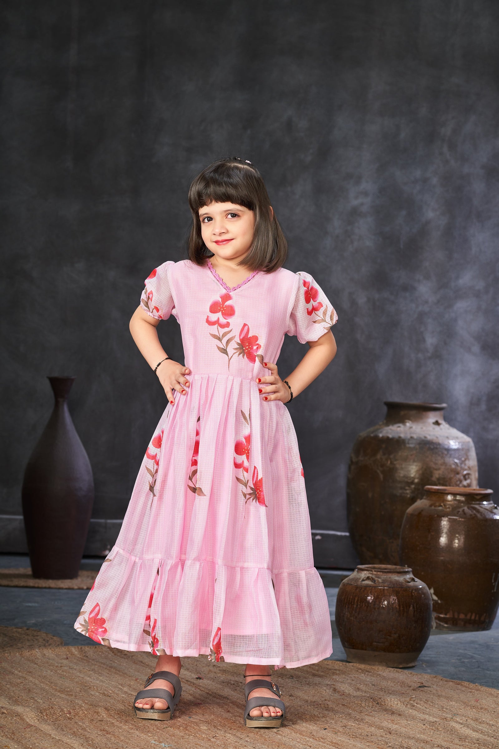 Kota Checks Digital Print Full Flare Girls Frock Clothsvilla