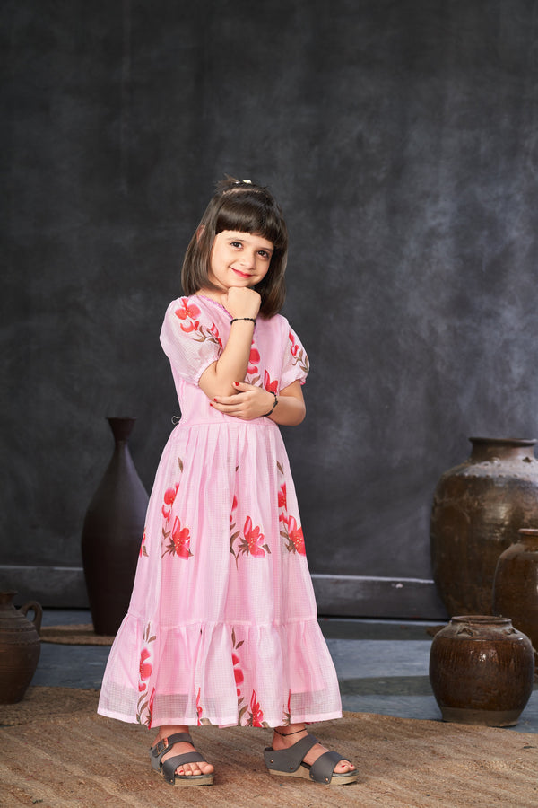 Kota Checks Digital Print Full Flare Girls Frock Clothsvilla