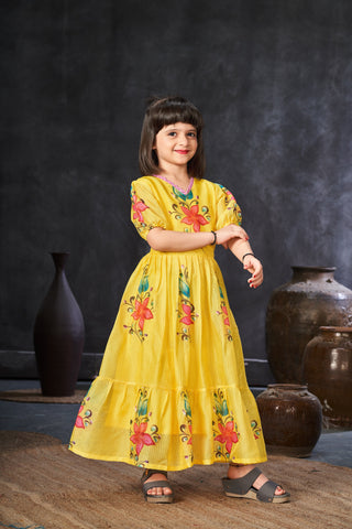 Kota Checks Digital Print Full Flare Girls Frock Clothsvilla
