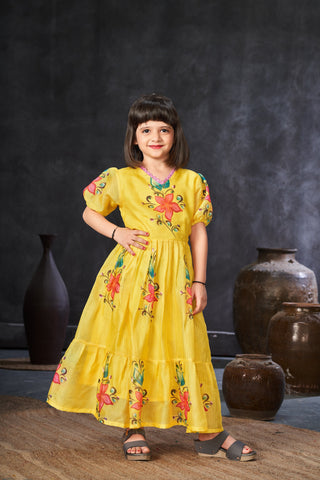Kota Checks Digital Print Full Flare Girls Frock Clothsvilla