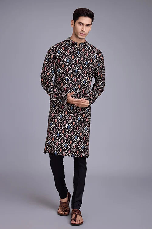 Designer Printed Black Color Kurta for Mens Wear Collection Clothsvilla