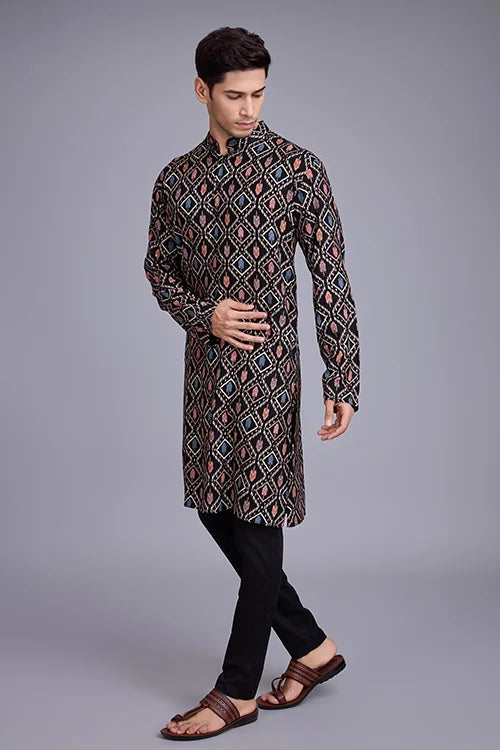 Designer Printed Black Color Kurta for Mens Wear Collection Clothsvilla