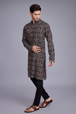 Designer Printed Black Color Kurta for Mens Wear Collection Clothsvilla