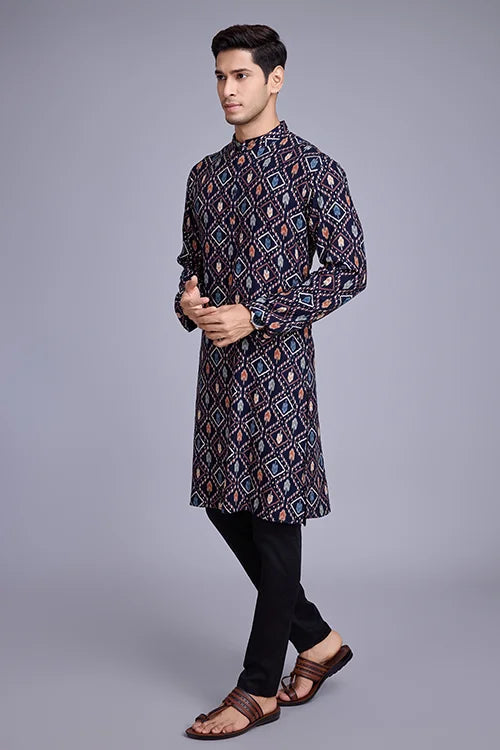 Exclusive Printed Navy Blue Kurta for Mens Wear Collection Clothsvilla