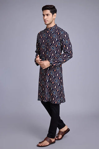 Exclusive Printed Navy Blue Kurta for Mens Wear Collection Clothsvilla