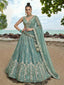 Lagoon Turquoise Chiffon Sequin & Zari Thread Embroidered Lehenga Choli Set Clothsvilla