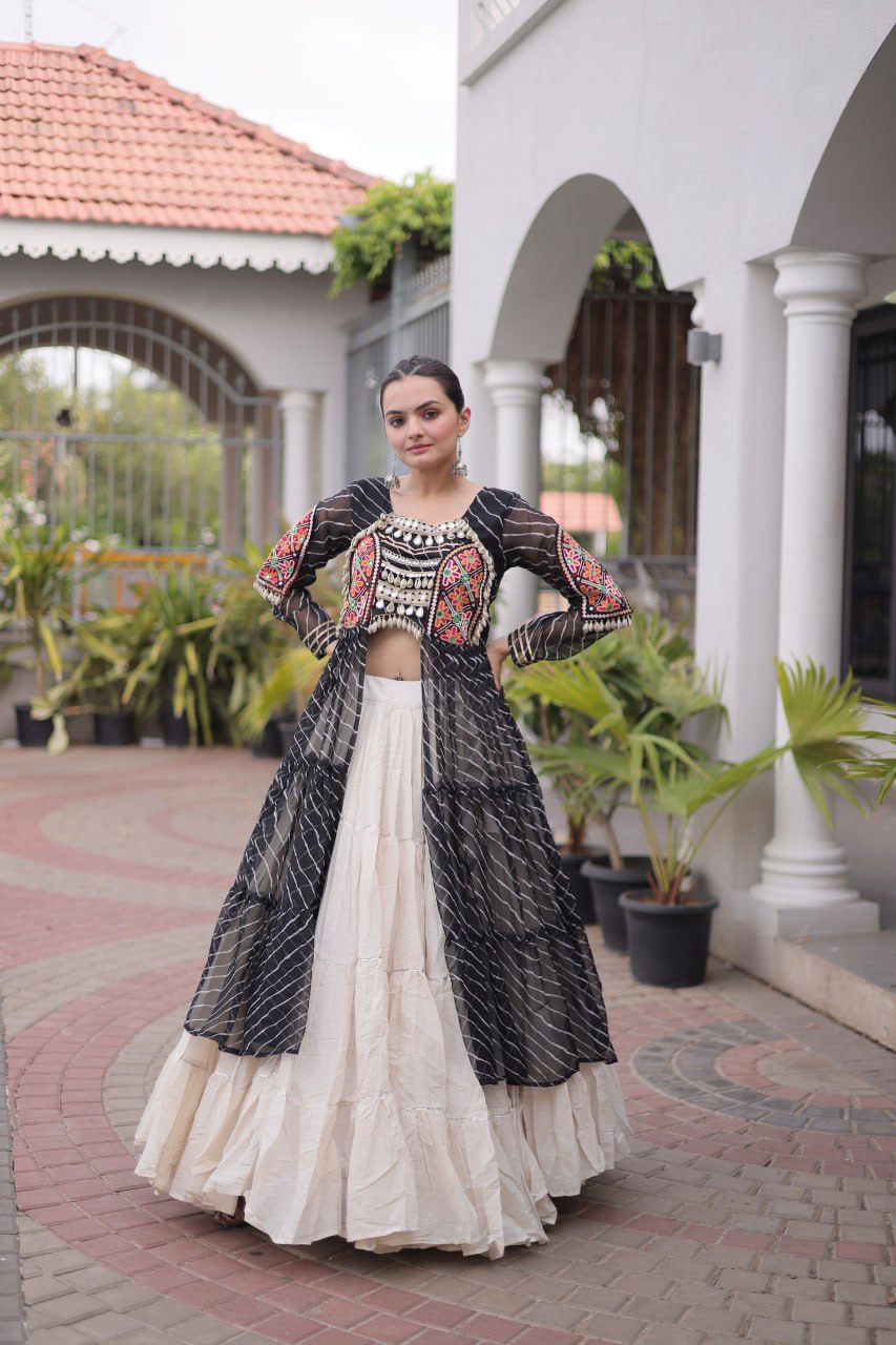 Laheriya Cotton Kutchi Work Lehenga Set ClothsVilla