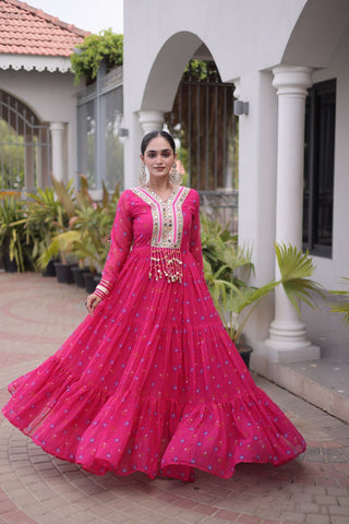 Laheriya Print Gown with Kutchi Patchwork ClothsVilla