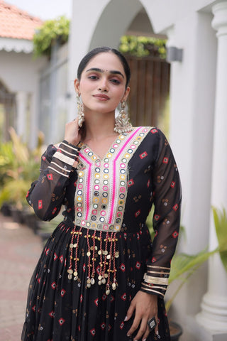 Laheriya Print Gown with Kutchi Patchwork ClothsVilla