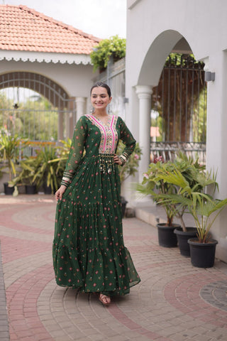 Laheriya Print Gown with Kutchi Patchwork ClothsVilla