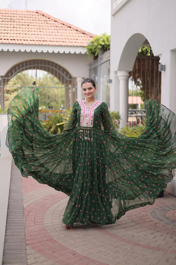 Laheriya Print Gown with Kutchi Patchwork ClothsVilla