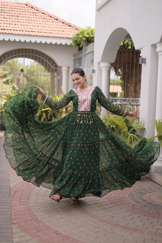 Laheriya Print Gown with Kutchi Patchwork ClothsVilla