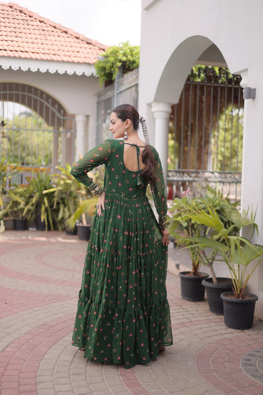 Laheriya Print Gown with Kutchi Patchwork ClothsVilla