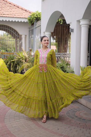 Laheriya Print Gown with Kutchi Patchwork ClothsVilla