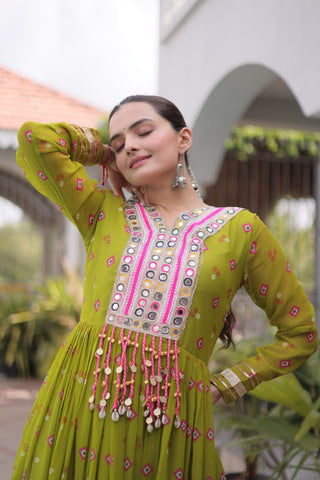 Laheriya Print Gown with Kutchi Patchwork ClothsVilla