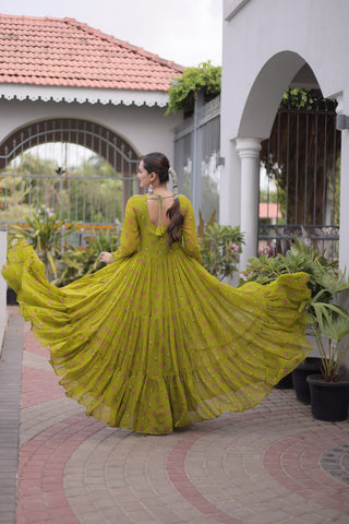 Laheriya Print Gown with Kutchi Patchwork ClothsVilla